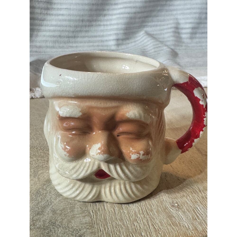 Vintage Santa Mug 1960-1970s Crackle Finish & Faded Paint Retro Christmas Decor - Picture 7 of 12